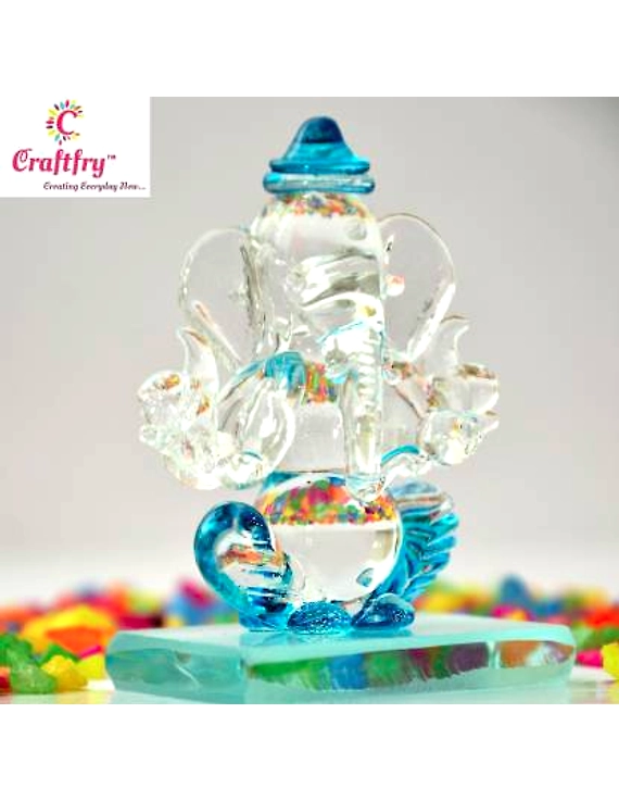 craftfry Crystal Double Face Ganesh Idol in Sky Blue Decorative Showpiece - 7.5 cm  (Crystal, Blue)-2
