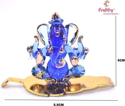 craftfry Ganesha Idol, Glass Patta Ganesha Sculpture Murti Idol Decorative Showpiece - 5 cm  (Glass, Blue)-1