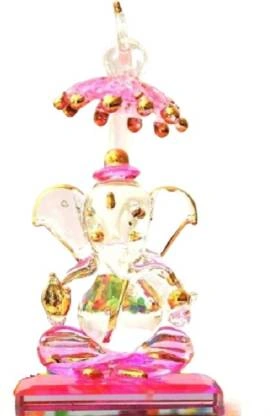 craftfry Crystal Chhatri Ganesh Idol In Pink Touch for Home Decorative Showpiece - 10 cm  (Crystal, Pink)-10593768