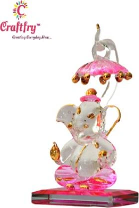 craftfry Crystal Chhatri Ganesh Idol In Pink Touch for Home Decorative Showpiece - 10 cm  (Crystal, Pink)-1