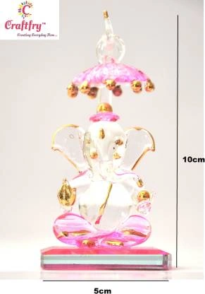 craftfry Crystal Chhatri Ganesh Idol In Pink Touch for Home Decorative Showpiece - 10 cm  (Crystal, Pink)-2