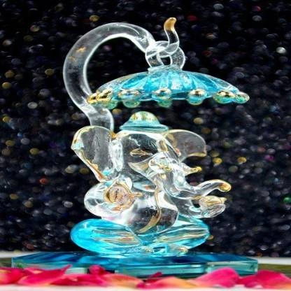 craftfry Ganesha Idol for Gift Glass Lord Ganesh Murti Idol Decorative Showpiece - 6 cm  (Glass, Green)-1