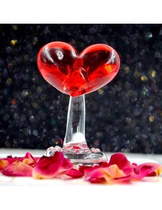craftfry Beautiful Red Heart Shape Glass Heartbeat for Gf /Bf , Husband /  Wife and Other Speical Person for Gift Glass Showpiece 6 cm ( Glass , Red &  Beige ) Decorative