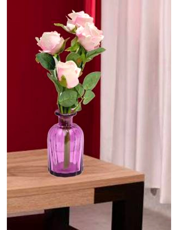 craftfry Royal glass Bottle Shape (lining) Flower Vases in purple colour Glass Vase  (13 cm., Purple)-1