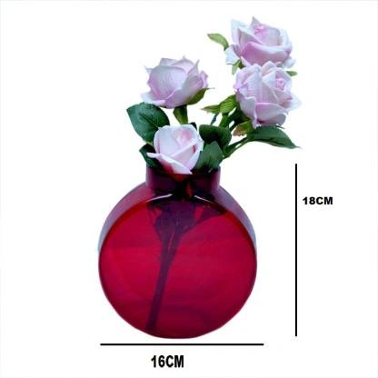 craftfry Glass Vase  (16 cm., Red)-2