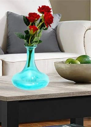 craftfry Home glass Flat Bottom Shape Flower Flower Vases for Home Decor, Side Corners, Living Room, Dining Room, Center Table, Bedroom, Centerpiece Glass Vase (9 inch, ocean blue) Glass Vase  (8 inch-1