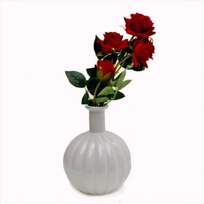 craftfry Luxury glass Pumpkin Flask (lining) Flower Vases in royal plane white colour Glass Vase  (6 inch, White)-10664810