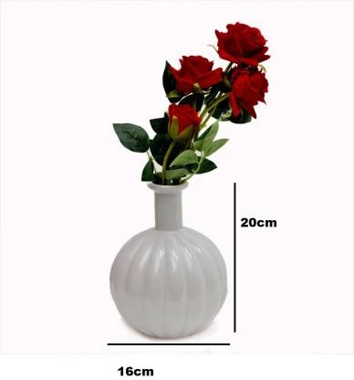 craftfry Luxury glass Pumpkin Flask (lining) Flower Vases in royal plane white colour Glass Vase  (6 inch, White)-1