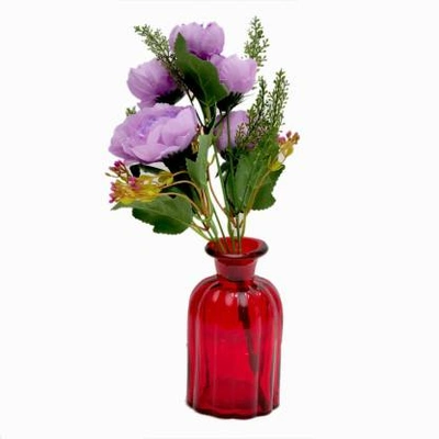 craftfry Royal glass Bottle Shape (lining) Flower Vases in red colour Glass Vase (5.1 inch, Red)