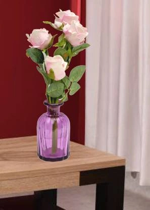 craftfry Royal glass Bottle Shape (lining) Flower Vases in purple colour Glass Vase  (5.1 inch, Purple)-1