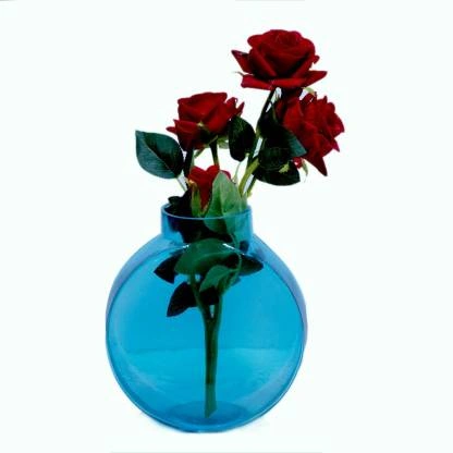 craftfry Luxury glass Clock Shape Flower Vases in ocean blue colour Glass Vase  (6 inch, Blue)-10664876