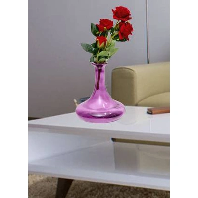 craftfry Home Decorative Flat Bottom Shape Flower Vases for Home Decor, Side Corners, Living Room, Dining Room, Center Table, Bedroom, Centerpiece Glass Vase (6 inch, Purple) Glass Vase (4 inch, Purp