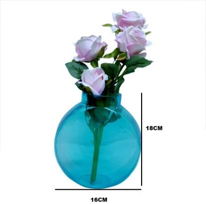 craftfry Luxury glass clock shape flower vase in ocean blue colour Glass Vase  (16 inch, Blue, Pink)-1