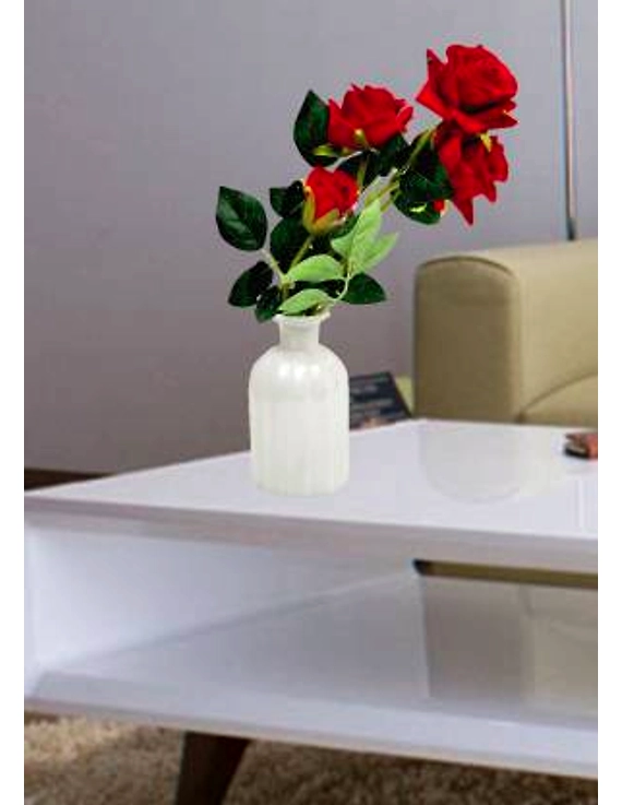 craftfry Royal Bottle Shape (lining) Flower Vases with royal white colour Glass Vase  (13 inch, White, Red)-2