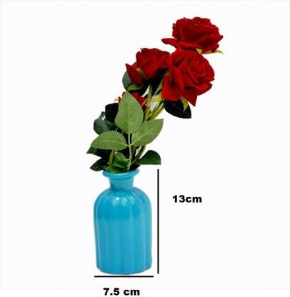 craftfry Luxury glass Bottle Shape (lining) Flower Vases in royal sky blue colour Glass Vase  (13 inch, Blue, Red)-1