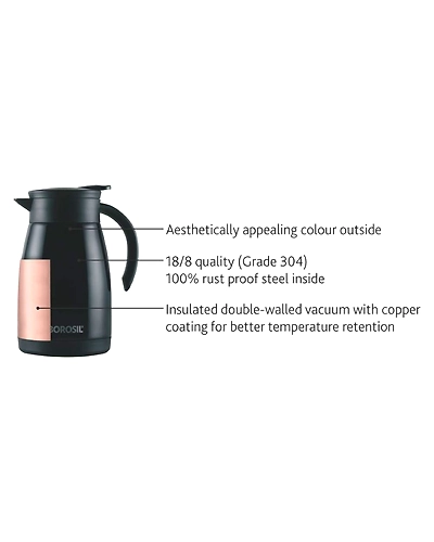 Borosil 750ML - Stainless Steel - Vacuum Insulated Teapot Flask, Black-2
