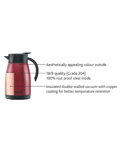 Borosil 750ML - Stainless Steel - Vacuum Insulated Teapot Flask, Red-1