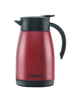 Borosil 750ML - Stainless Steel - Vacuum Insulated Teapot Flask, Red