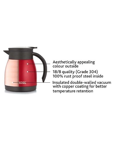 Borosil 500ML - Stainless Steel - Vacuum Insulated Teapot Flask, Red-2