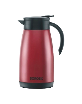 Borosil 1.0 L - Stainless Steel - Vacuum Insulated Teapot Flask, Red