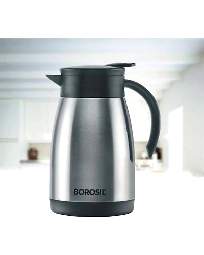 Borosil 1.0 L - Stainless Steel - Vacuum Insulated Teapot Flask, Silver-Stainless Steel-1L-1
