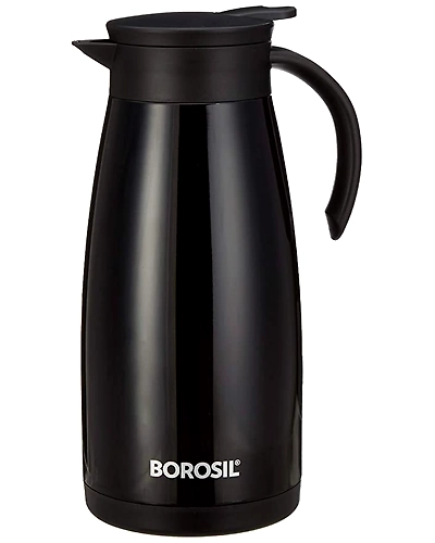 Borosil 1.5 L - Stainless Steel - Vacuum Insulated Teapot Flask, Black-STBSLKUA110