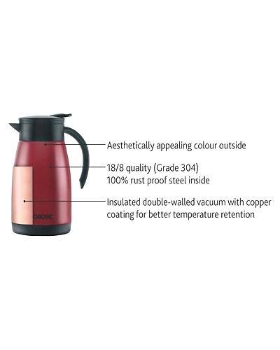 Borosil 1.5 L - Stainless Steel - Vacuum Insulated Teapot Flask, Red-1