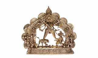 Handcrafted Decorative Dokra Durga Family 7 inch x 7 inch