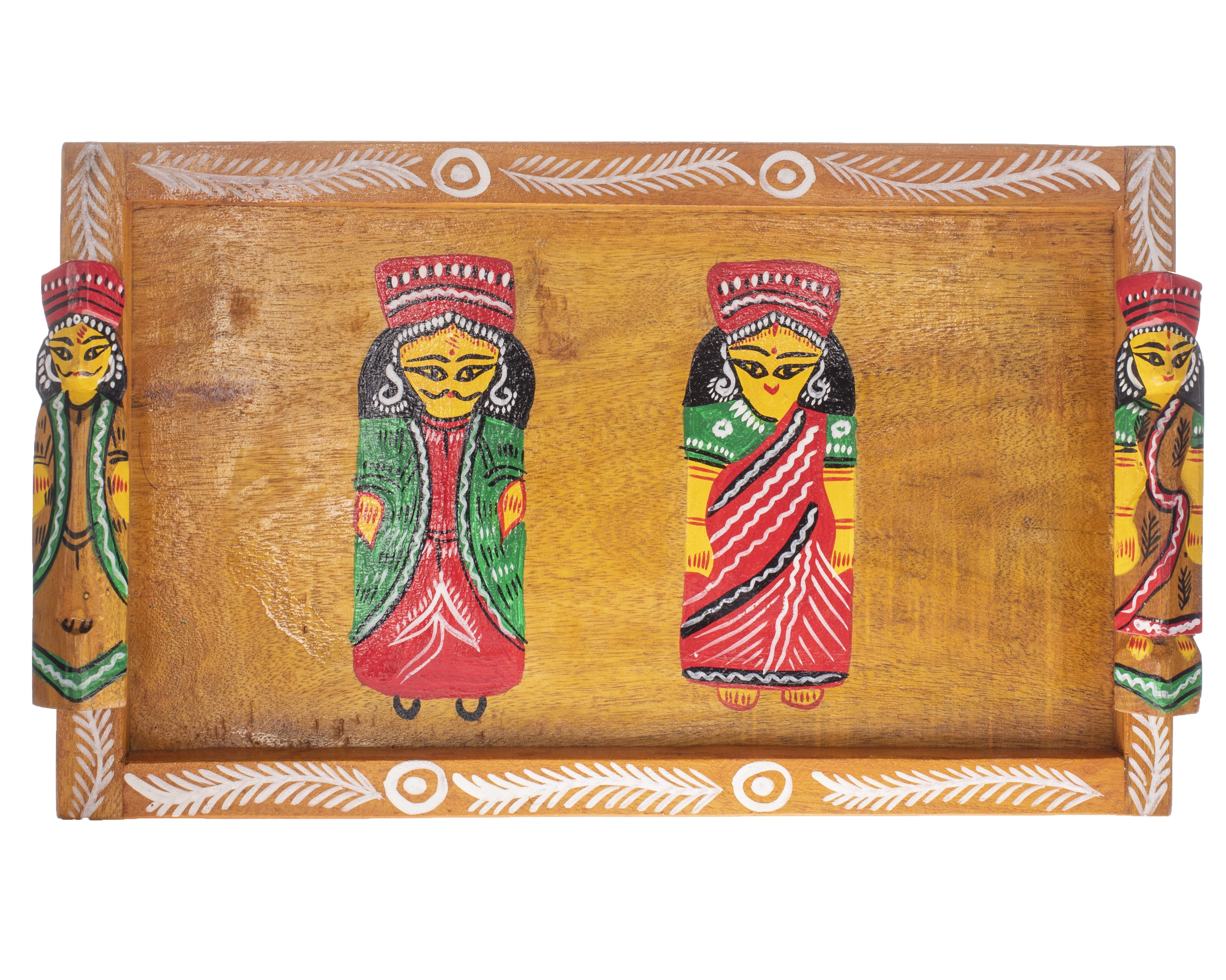 Handcrafted Decorative Wooden TRAY RAJA RANI MEDIUM-BHHCWOODTRAYRAJAWM001