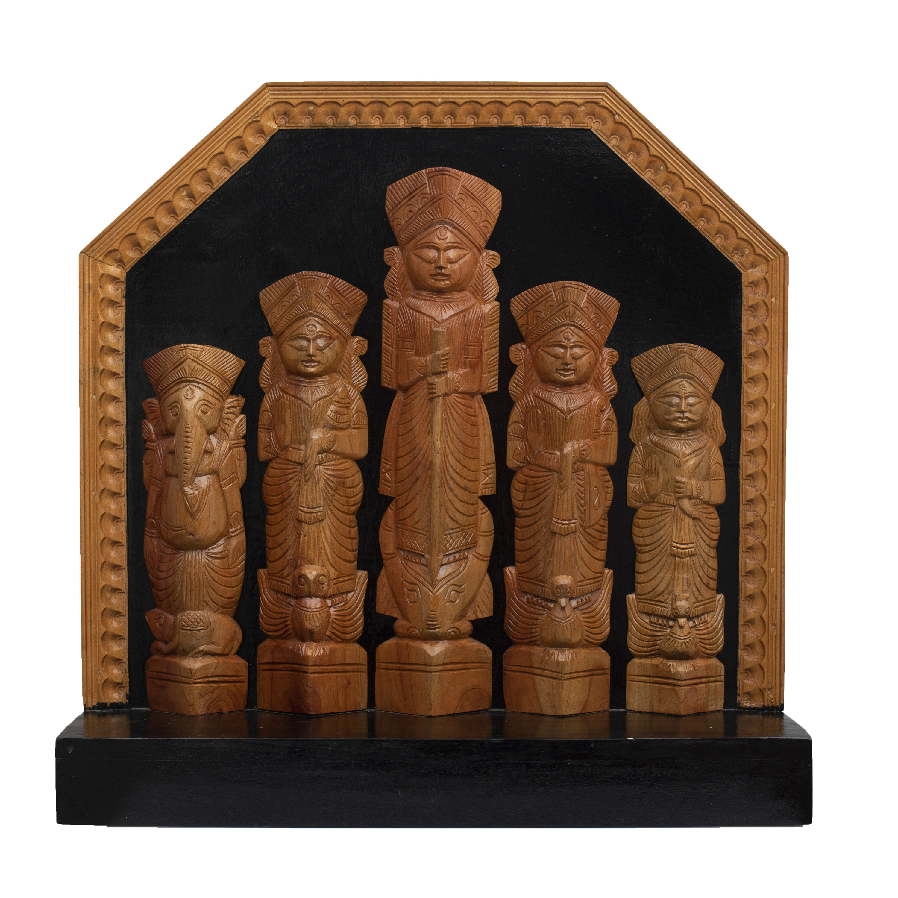 Handcrafted Decorative Wooden DURGA FAMILY-BHHCWOODDURGAF001