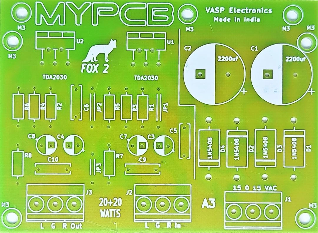 TDA2030 TDA2050 LM1875 Simple &amp; Low Cost Stereo Amplifier Board - PCB only-FOX2_PCB