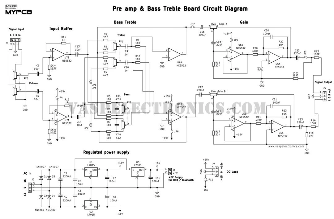 Hi-fi Stereo Bass Treble with Gain Control and Active Volume - PCB only-3