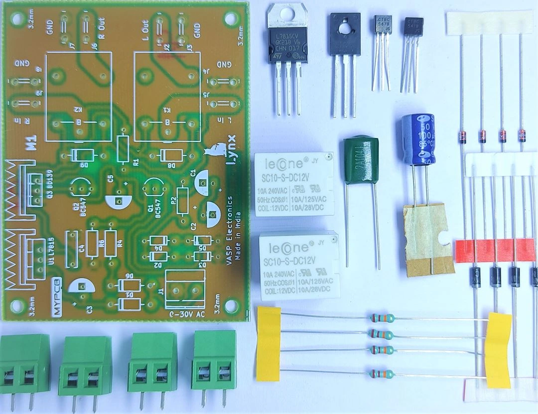 12v Stereo Speaker Protection Board 10 Ampere Dual Channel - Easy to Make Hobby Kit - New Version-LYNX_KIT