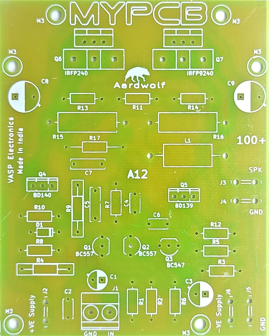 100 Watts Mosfet Amplifier Board - Best for Subwoofers using IRFP240 IRFP9240 - PCB only-AARDWOLF_PCB