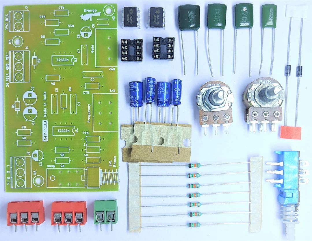 Subwoofer Low Pass Filter Board using NE5532 Op Amp - Easy to Make Hobby Kit-DRONGO_KIT