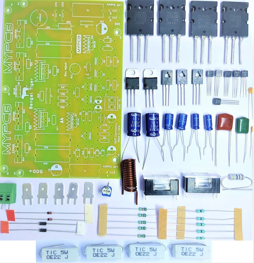 400 Watt Hifi Audio Amplifier using 2SC5200 2SA1943 Power Transistors - Easy to make Hobby Kit-BTIGER_KIT