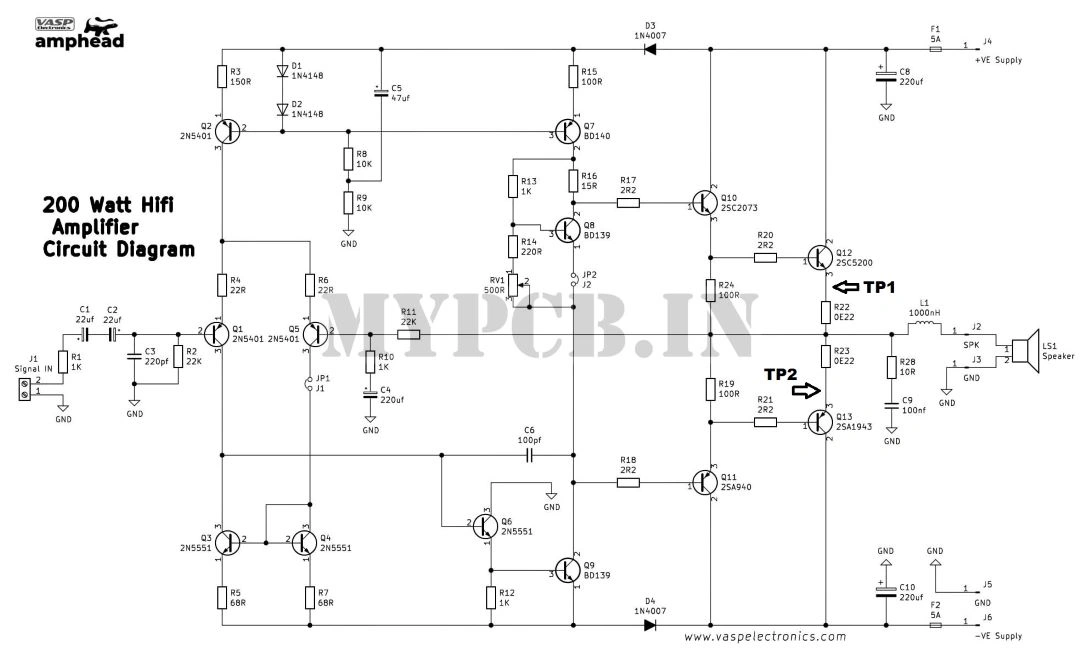 200 Watt Hifi Audio Amplifier using 2SC5200 2SA1943 Power Transistors - Easy to Make Hobby Kit-2