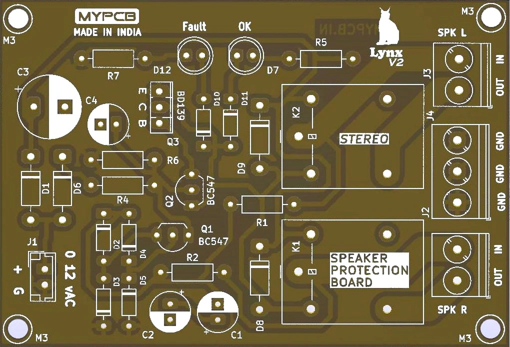 12v Stereo Speaker Protection Board 10 Ampere Dual Channel  - PCB only - New Version-LYNX_PCB