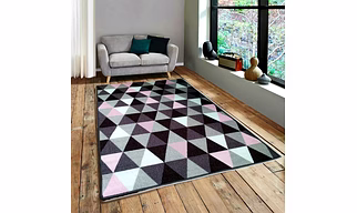 Geometric Modern Triangle Anti-Slip Carpet Rug, Grey & Pink (100x150cm)