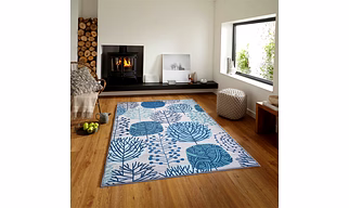 Floral Circle tree Anti-Slip Carpet Rug, Grey Blue (100x150cm)