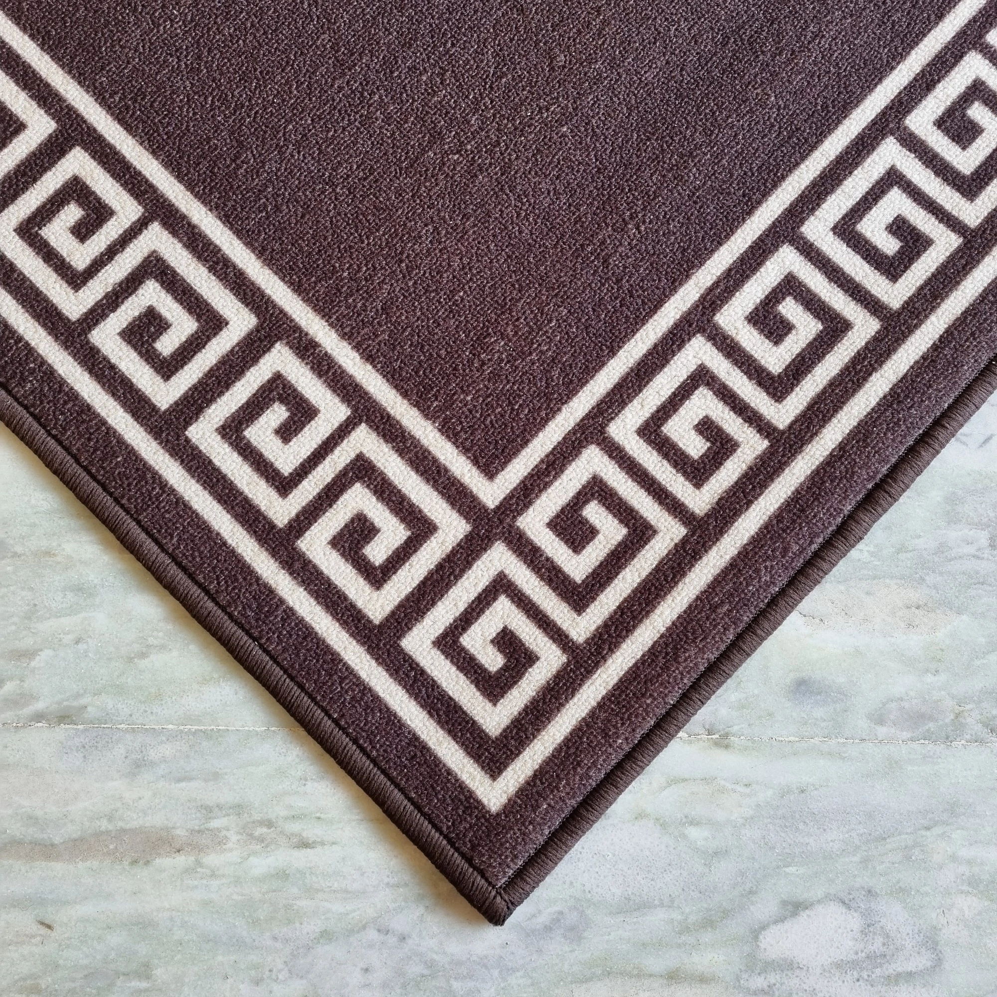 Greek Single Line Anti-Slip Rug Brown (100x150cm)-Brown-100% Nylon Tufted Loop Pile-1.86kg/ 1860 g-4