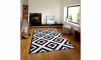 Pattern Jacquard Concentric Diamond Black Anti-Slip Carpet Rug (100x150cm)