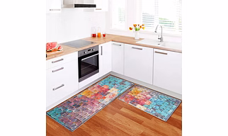 Abstract  Pastel oil squares Anti-Slip Floor Mat & Runner (Set of 2)