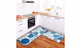Floral Circle tree Anti-Slip Floor Mat & Runner, Blue (Set of 2)