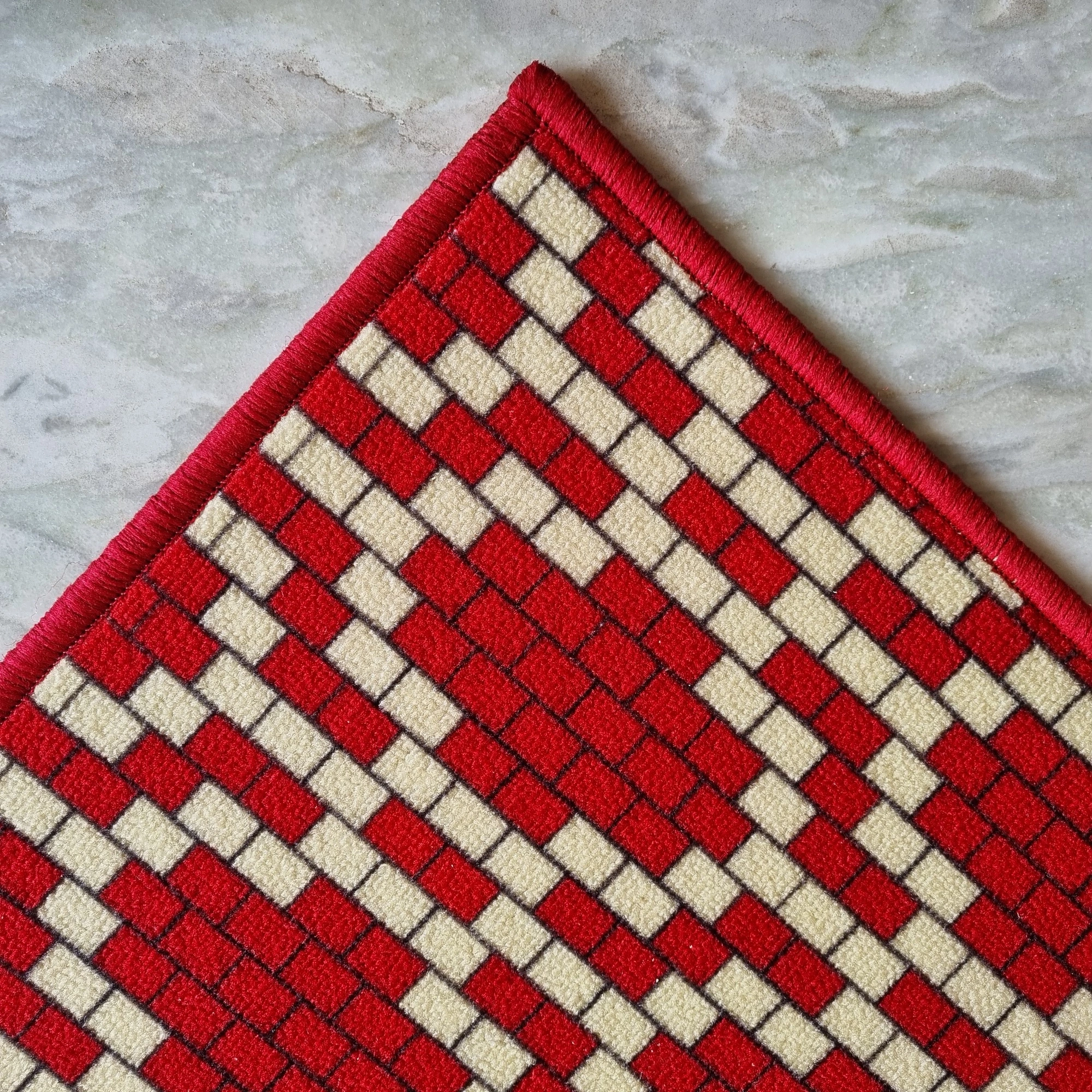 Pattern Anti-Slip Runner Floor Mat, Red Brick Motif-Red-100% Nylon Tufted Loop Pile-744-3