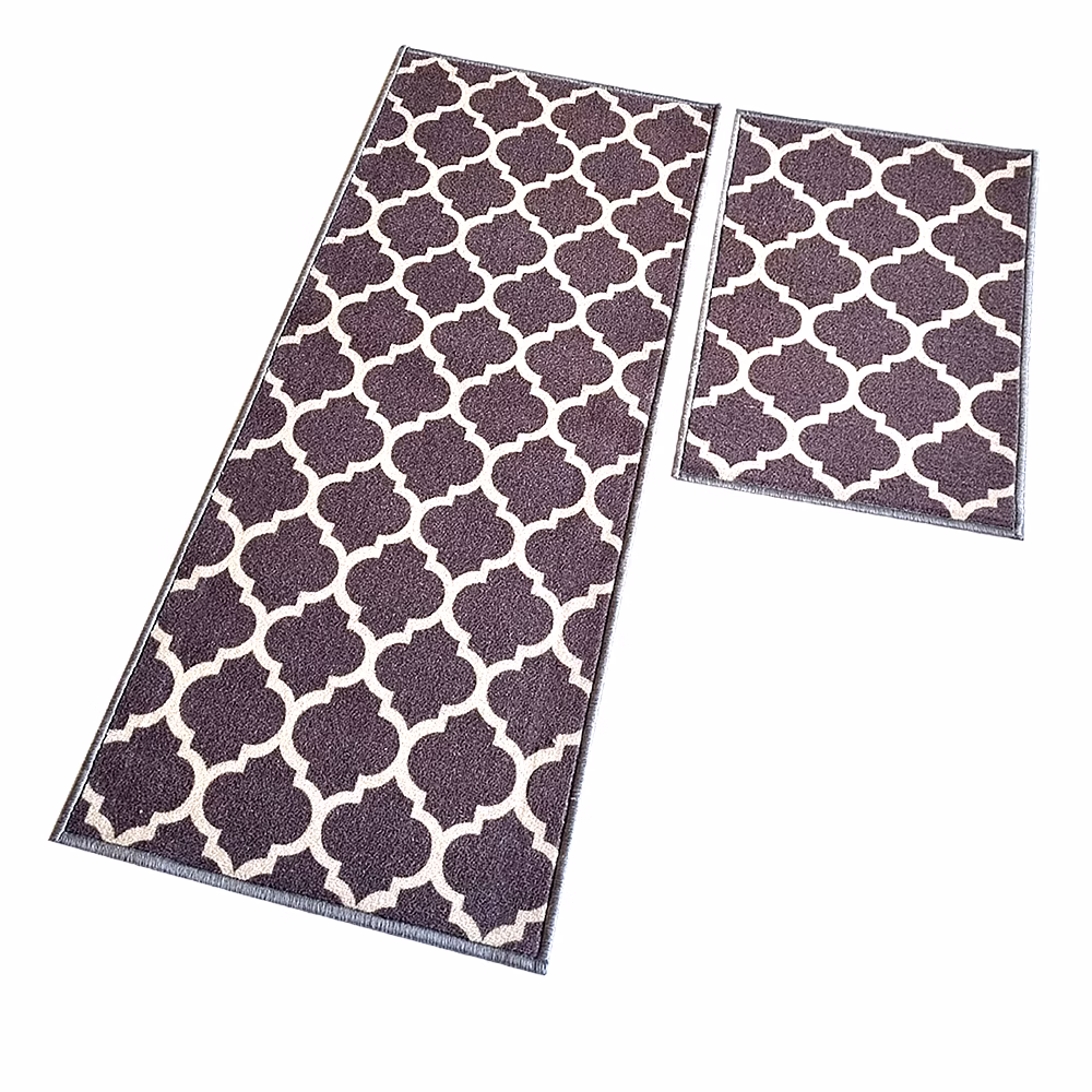 Islamic trellis Anti-Slip Floor Mat & Runner, Grey (Set of 2) image 2
