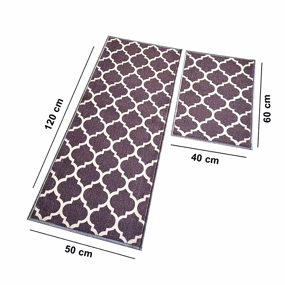 Islamic trellis Anti-Slip Floor Mat & Runner, Grey (Set of 2) image 3