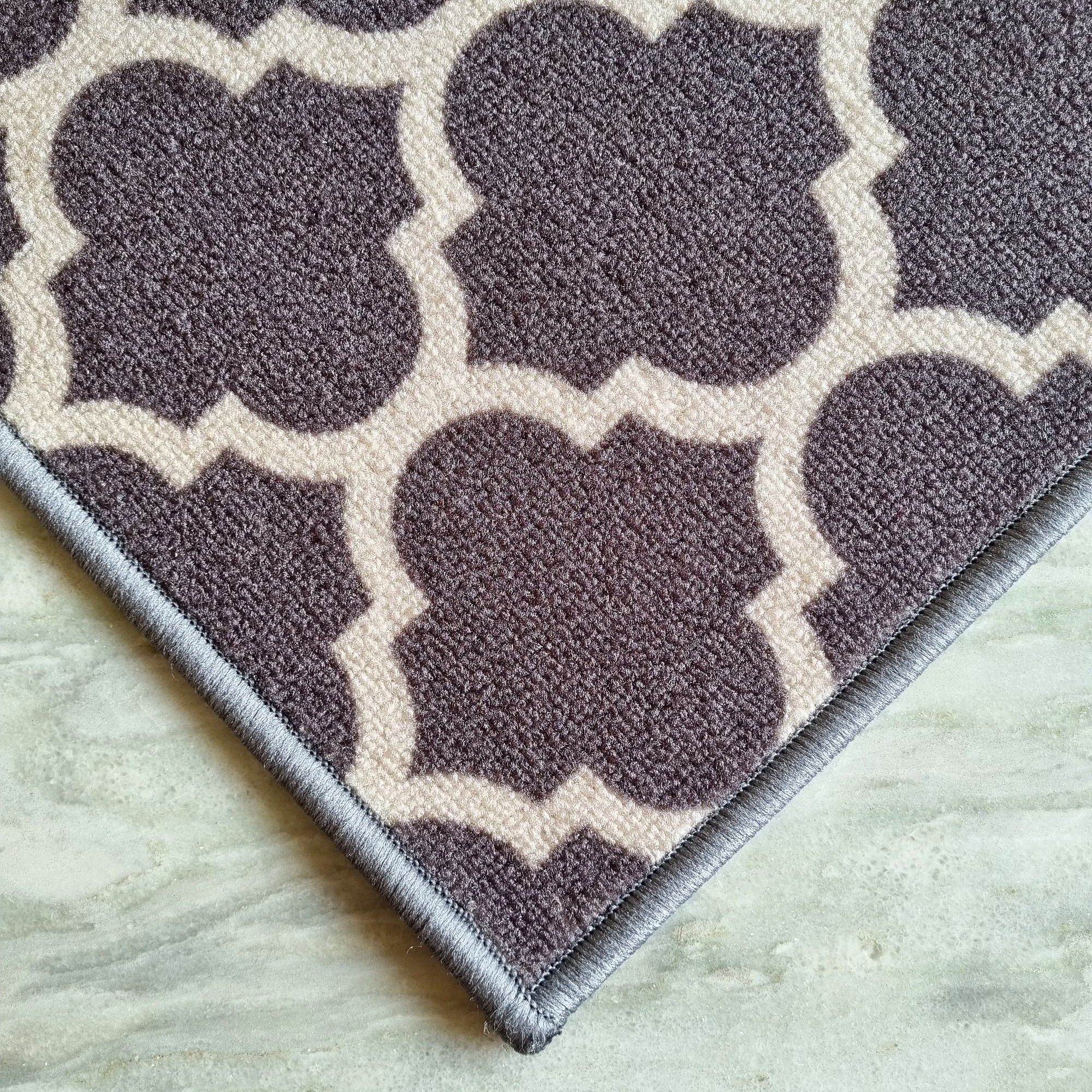 Islamic trellis Anti-Slip Floor Mat & Runner, Grey (Set of 2) image 5
