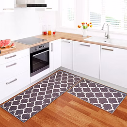 islamic trellis anti-slip floor mat & runner, grey (set of 2)
