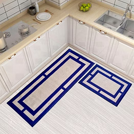 matz and more geometric rectangle border anti-slip floor mat & runner, blue (set of 2)